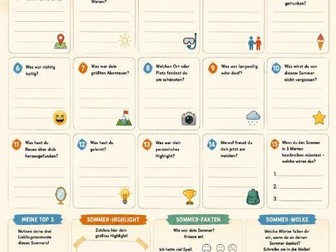 German Worksheet: Mein Sommer – 15 Fragen
