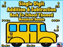 Single Digit Addition & Subtraction Worksheet Bundle - Back to School (60 Pages)