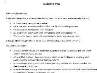 Travel and Tourism: 5.4 Leadership styles