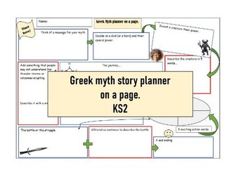 Greek Myth story plan on a page  KS1and2