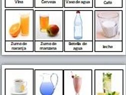 Spanish drinks. Table to fill exercise & Pairs memory game. Bebidas