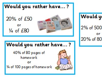 Would you rather? Fractions and percentages comparison cards