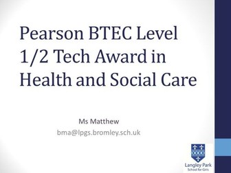 BTEC Tech Award Health and Social Care Options Presentation