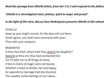 Othello A Level Exam Questions - AQA Spec A Paper 1: Love Through the Ages