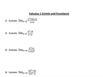 Calculus worksheet - limits and functions