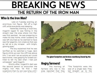Newspaper Report Example- The Iron Man by Ted Hughes