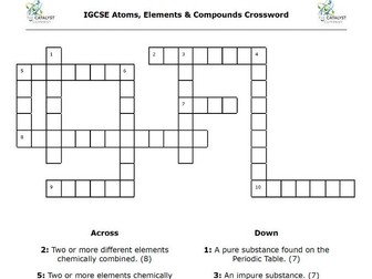 IGCSE Atoms, Elements & Compounds Crossword