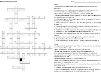 Atomic structure Crossword and Answers