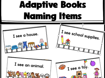 Adaptive Books - Naming Items with 3 levels (household, toys, animals & school)
