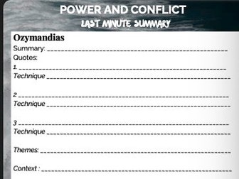 Fill in the blank - power and conflict poetry - make your own revision sheet