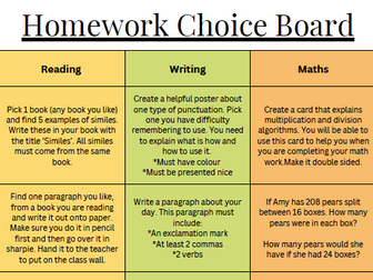Homework Choiceboard