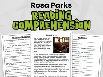 Rosa Parks Reading Comprehension for KS2 or Gr 3 - 5 | Black History Month