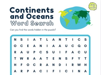 Continent and Oceans Word Search