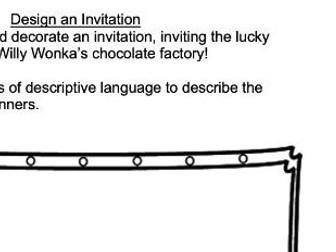 Willy Wonka's Chocolate factory invitation worksheet