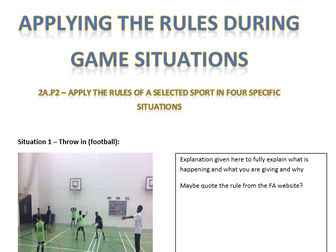 PE BTEC Unit 2, 2A.P2 - Applying the rules in 4 situations