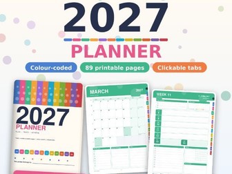 2027 Weekly and Monthly Planner, Printable Year Planner with Habit Tracker, Mood Tracker, Money Goal
