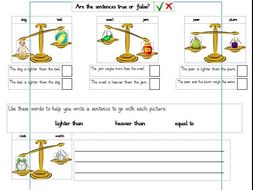 comparing weights year 1 differentiated worksheets white rose