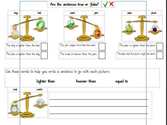 Comparing Weights Year 1 Differentiated Worksheets (White Rose)