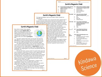 Earth's Magnetic Field Reading Comprehension Passage and Questions - PDF