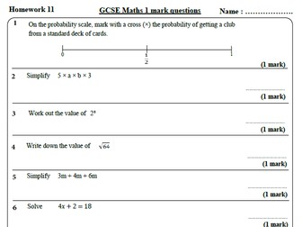 10 GCSE Maths Foundation Homework Revision (9-1) Part 2 -Includes all ANSWERS