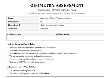 IGCSE-Style Mathematics – Geometry Assessment Pack | 80 Marks + Full Mark Scheme