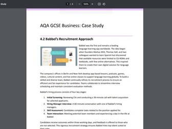 AQA GCSE Unit 4 Business: Case Study Activity
