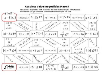 Absolute Values Inequalities maze 1
