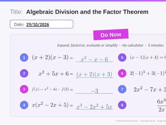 OCR A-level Maths: Algebraic Division and the Factor Theorem (Pure Year 1) – Complete Lesson Pack