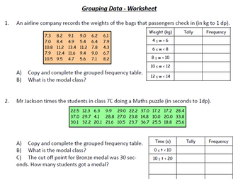 Grouping Data Worksheet