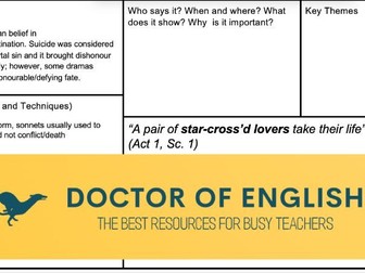 Romeo and Juliet - Key Quote Analysis Tasks (x29 Quotes)