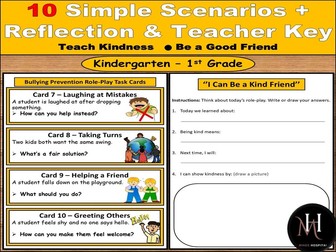 Bullying Prevention Role-Play Cards | 10 Kindergarten SEL Scenarios + Reflection | Anti-Bullying