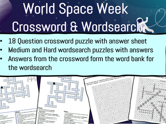 World Space Week crossword and worksheet activity