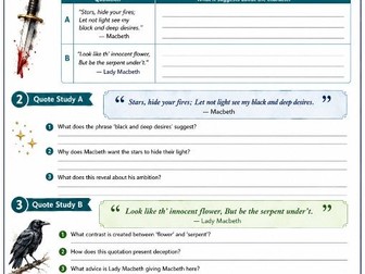 A colourful GCSE Macbeth quote worksheet pack
