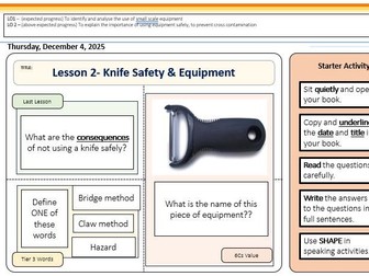 LESSON 2 -EQUIPMENT Year 7 Food Tech lesson