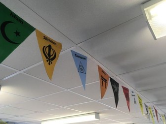 RE classroom display - Religions of the world bunting template