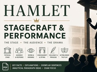A clear, detailed PDF resource on stagecraft, performance and audience in Hamlet