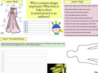 Year 7 Drama - Alternative Lessons (Costume design)