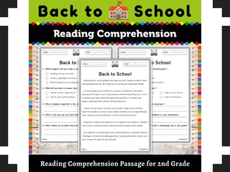 Back to School Reading Comprehension Passage for 2nd Grade
