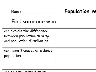 'find someone who' revision - human topics geography GCSE