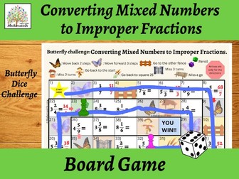 Converting Mixed Numbers to Improper Fractions Butterfly Dice Game