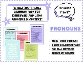Zoo-Themed Pronouns Grammar Pack | Identify & Use Pronouns in Context | Worksheets + Story + Keys