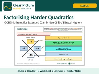 Factorising Harder Quadratics: IGCSE lesson with A* challenge