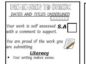 'Remember to Check' Jotter standards checklist