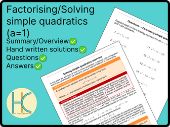 Factorising/Solving simple quadratics Questions, Worked examples, Overview