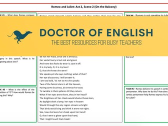 Romeo and Juliet- Act 2 - Key Scenes Revision Worksheets