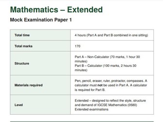 IGCSE-Style Mathematics – Mock Examination Paper 1 (Extended) | Non-Calculator & Calculator Sections