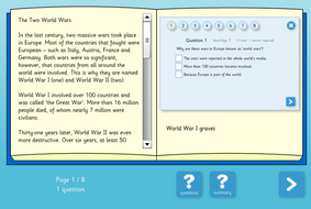 The World Wars Interactive Information Book and Questions - Reading Level C - KS2