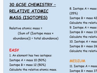 Relative atomic mass of isotopes calculations