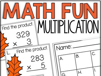 3 Digit by 1 Digit Multiplication 3rd 4th 5th Grade