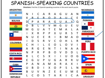 SPANISH SPEAKING COUNTRIES WORD SEARCH PUZZLE